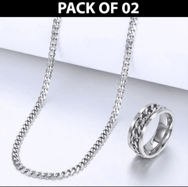 Plain Silver Chain With Ring Pack Of 2